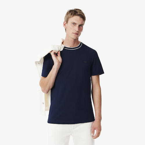 Мужская футболка Lacoste с воротником в полоску из эластичного хлопка #1