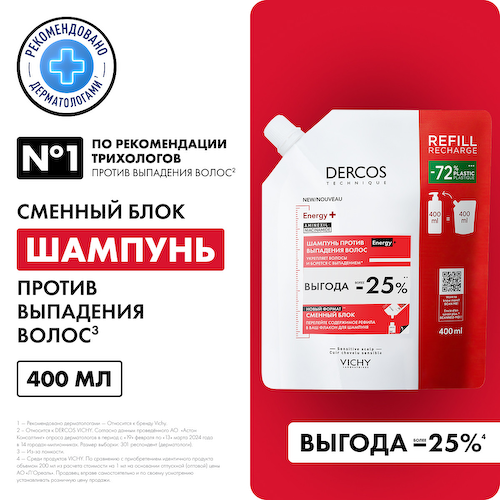 Виши Деркос Техник шампунь против выпадения волос Энерджи плюс рефил 400мл #1