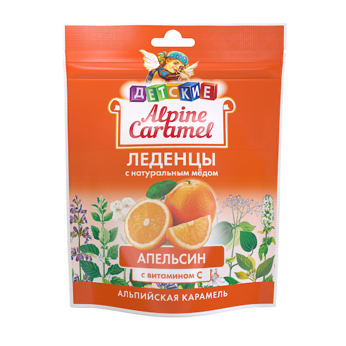Альпийская карамель леденцы детские с натуральным медом и витамином С вкус апельсин 75г #1