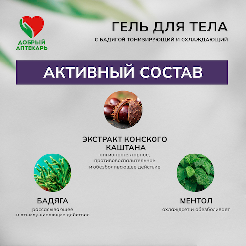 Добрый аптекарь гель для тела тонизирующий охлаждающий с бадягой 50мл #1