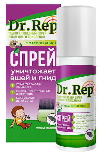 Доктор Реп средство педикулицидное спрей с гребнем 100мл #1