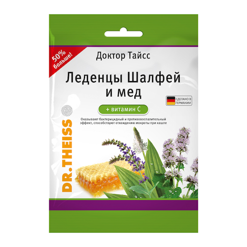 Доктор Тайсс леденцы Шалфей и мед+витамин C 75г #1