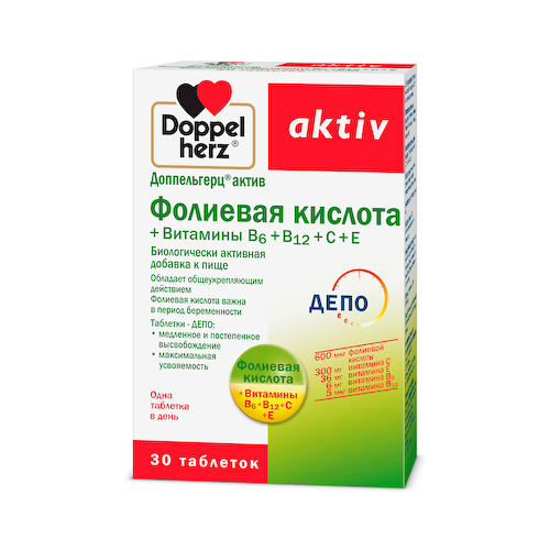 Доппельгерц Фолиевая кислота+Витамины В6+В12+С+Е таблетки №30 #1