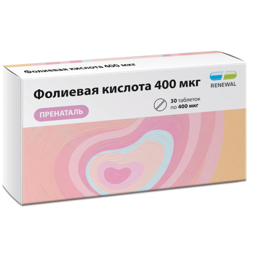 Фолиевая кислота 400мкг Пренаталь Реневал таблетки 100мг № 30 БАД #1
