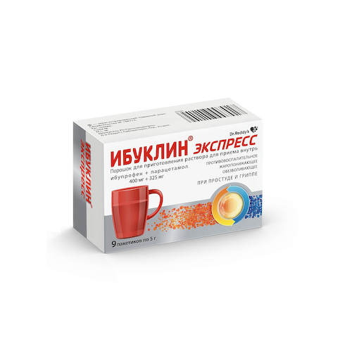 Ибуклин экспресс порошок для приготовления раствора для внутр. прим. 400мг+325мг пак. 5г № 9 #1
