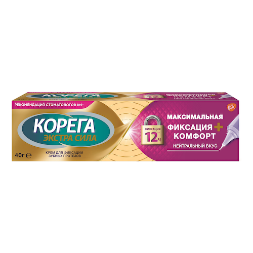 Корега крем для фиксации зубных протезов максимальная фиксация+комфорт нейтр. 40г #1