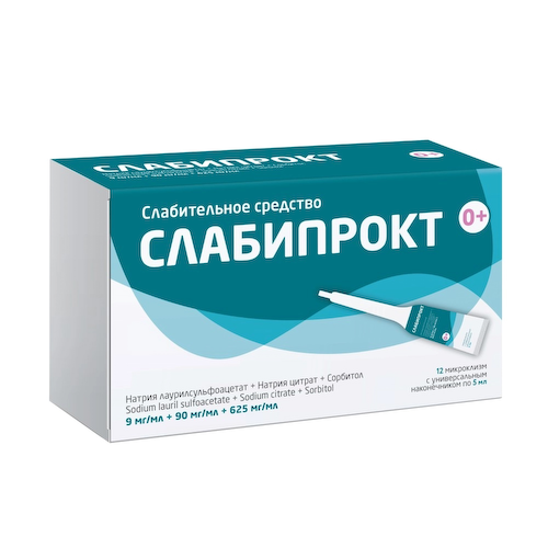 Слабипрокт микроклизма раствор ректальный 9мг   мл+90мг   мл+625мг   мл № 12 #1