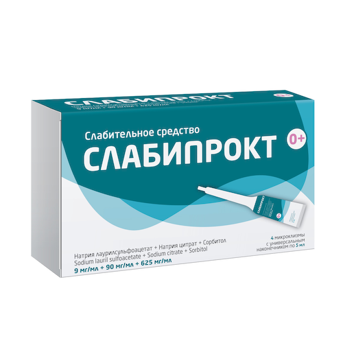 Слабипрокт микроклизма раствор ректальный 9мг   мл+90мг   мл+625мг   мл № 4 #1