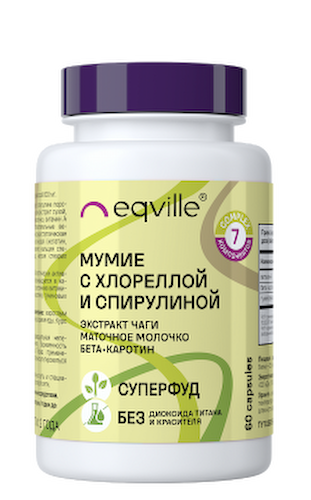 Eqville, Мумие с хлореллой и спирулиной, капсулы, 60 шт. #1