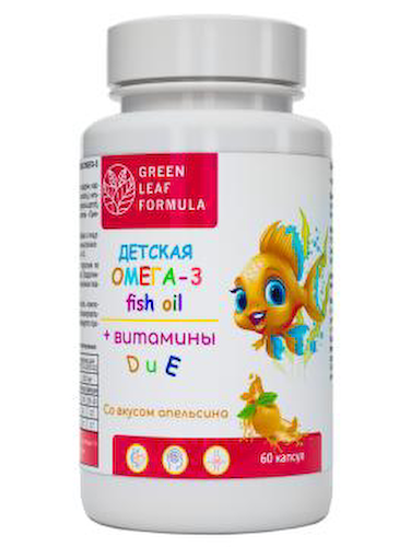 Green Leaf Formula, Детская Омега-3 с витаминами E и D, со вкусом апельсина, капсулы, 60 шт. #1
