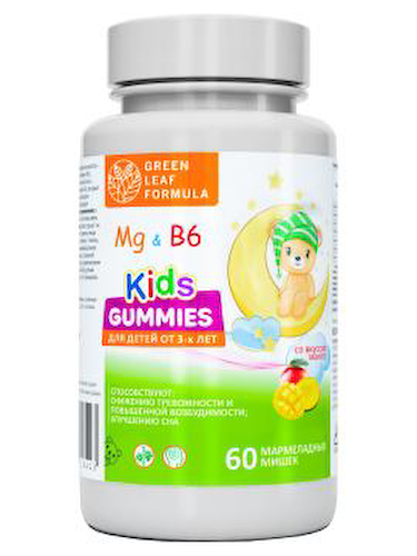 Green Leaf Formula, Детский магний (цитрат) + В6, со вкусом манго, жевательные пастилки, 60 шт. #1