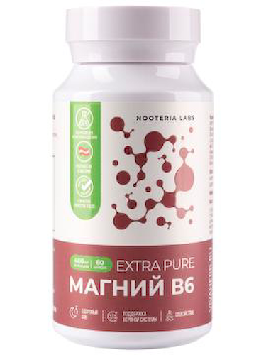 Nooteria Labs, Магний (бисглицинат) B6 Extra Pure, капсулы, 60 шт. #1