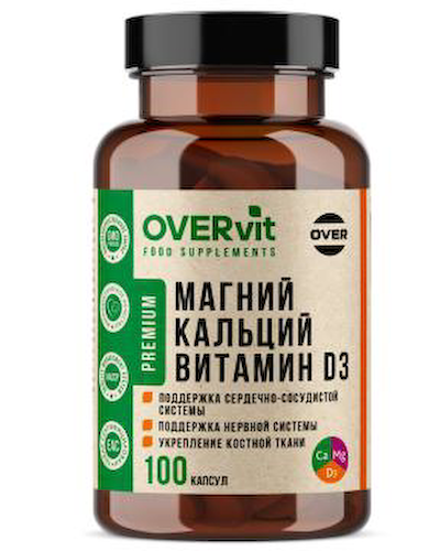 OVERVit, Магний (цитрат)+Кальций (цитрат)+Витамин D3, капсулы, 100 шт. #1