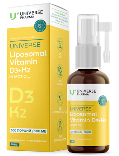 Universe Pharma, Липосомальный витамин D3+K2 (MK-7), жидкость, 30 мл #1