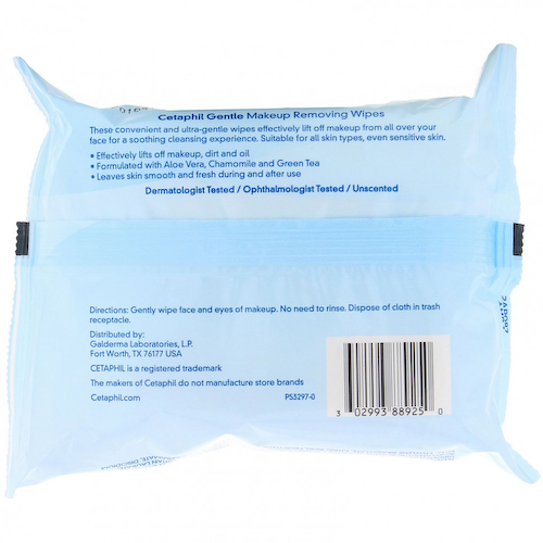 Cetaphil, Салфетки для деликатного снятия макияжа, 25 влажных салфеток #1