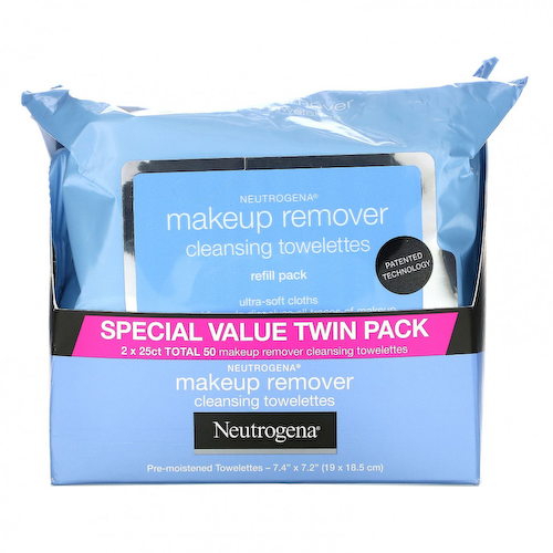 Neutrogena, Очищающие салфетки для снятия макияжа, 2 упаковки, 25 предварительно увлажненных салфеток в каждой #1