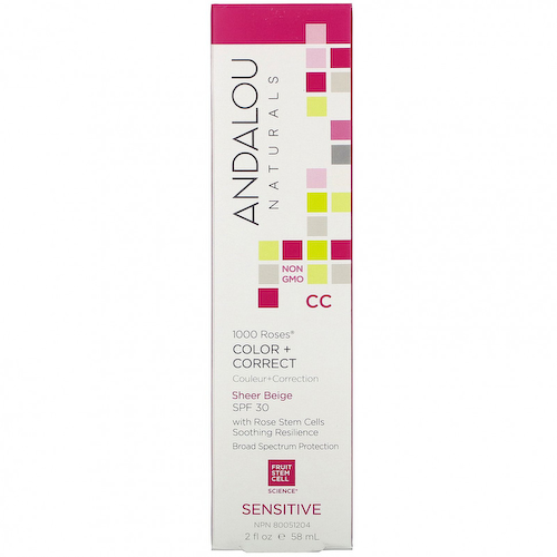 Andalou Naturals, 1000 роз, CC Color + Correct, для чувствительной кожи, SPF 30, чистый бежевый, 58 мл (2 жидк. унции) #1