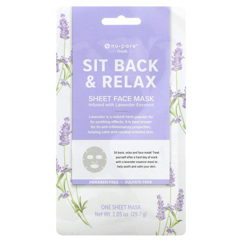 Nu-Pore, Sit Back & Relax, успокаивающая тканевая маска для лица, лаванда, 1 шт., 29,7 г (1,05 унции) #1