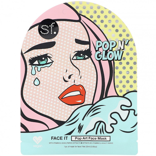 SFGlow, POP n' Glow, Face It, тканевая маска для лица с поп-артом, 1 шт., 25 мл (0,85 унции) #1