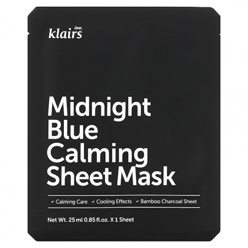 Dear, Klairs, Midnight Blue, успокаивающая тканевая маска, 1 шт., 25 мл (0,85 жидк. унции) #1