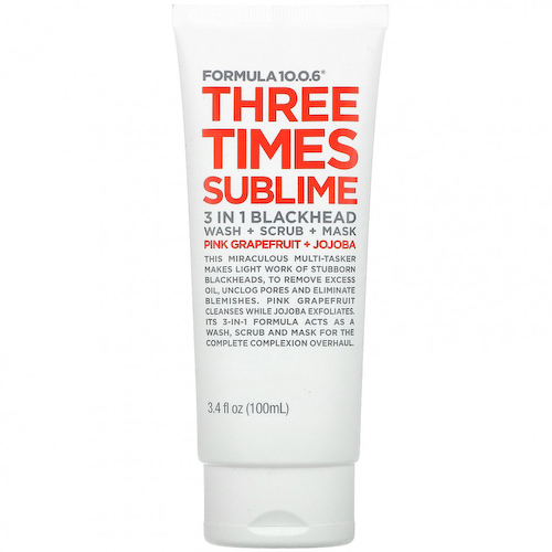 Formula 10.0.6, Three Times Sublime, 3 in 1 Blackhead Wash + Scrub + Mask, Pink Grapefruit + Jojoba, 3.4 fl oz (100 ml) #1