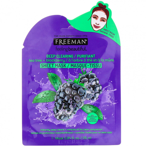 Freeman Beauty, Feeling Beautiful, тканевая маска для глубокого очищения, чайное дерево и ежевика, 1 шт., 25 мл (0,84 жидк. унции) #1