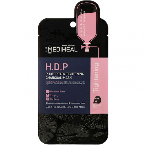 Mediheal, H.D.P., угольная тканевая маска, для повышения упругости кожи, 1 шт., 25 мл (0,84 жидк. унции) #1