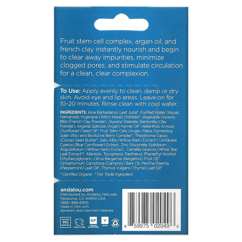 Andalou Naturals, мгновенное очищение, маска для лица с маслом арганы и голубой глиной, 8 г (0,28 унции) #1