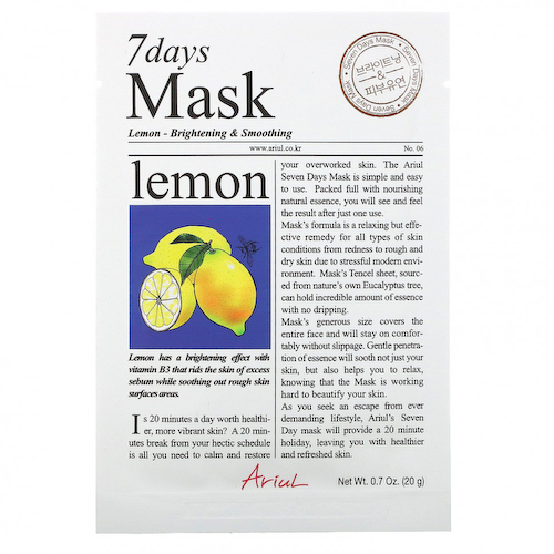 Ariul, 7 Days Beauty Mask, маска с лимоном, 1 шт., 20 г (0,7 унции) #1