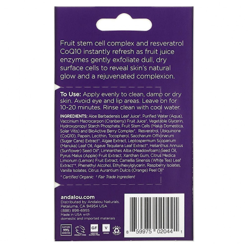 Andalou Naturals, мгновенное омоложение, маска с 8 ягодами, фруктами и ферментами, 8 г (0,28 унций) #1