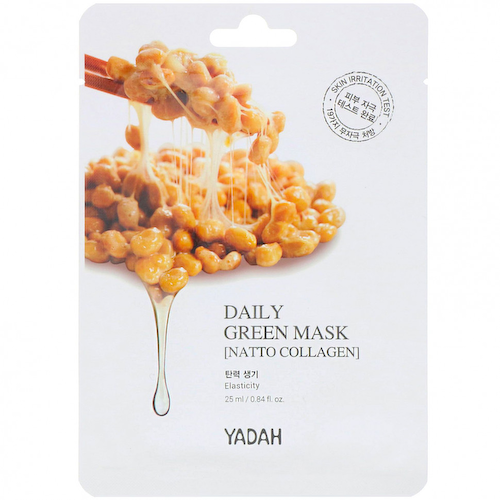 Yadah, Daily Green Mask, ежедневная тканевая маска с коллагеном из натто, 25 мл (0,84 жидк. унции) #1