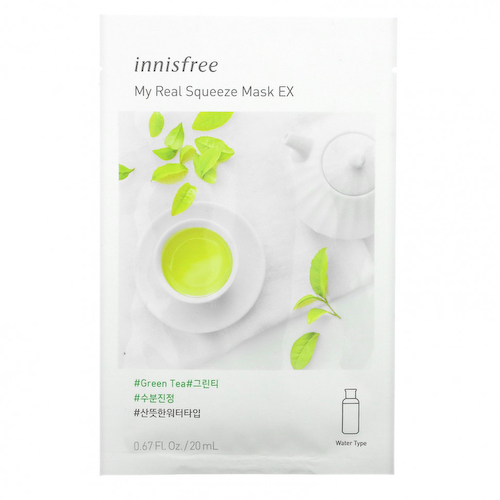 Innisfree, My Real Squeeze Beauty Mask EX, зеленый чай, 1 шт., 20 мл (0,67 жидк. Унции) #1