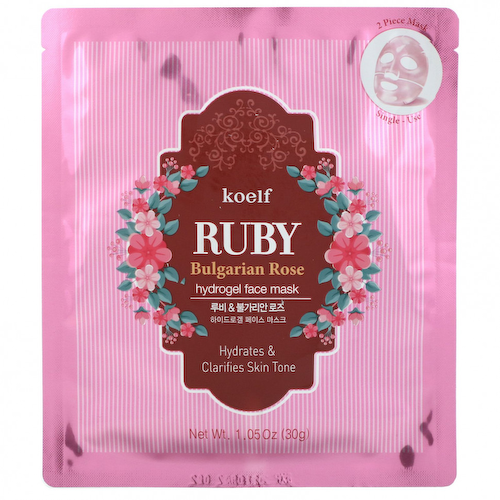 Koelf, Ruby Bulgarian Rose, упаковка гидрогелевых масок для лица с рубином и розой, 5 шт. по 30 г (1,05 унции) #1