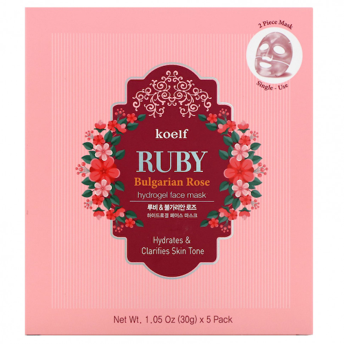 Koelf, Ruby Bulgarian Rose, упаковка гидрогелевых масок для лица с рубином и розой, 5 шт. по 30 г (1,05 унции) #1