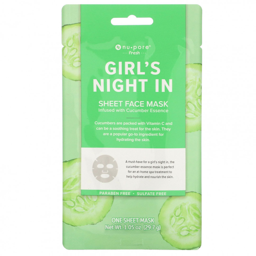 Nu-Pore, Girl's Night In, тканевая маска для лица с огурцом, 1 шт., 29,7 г(1,05 унции) #1