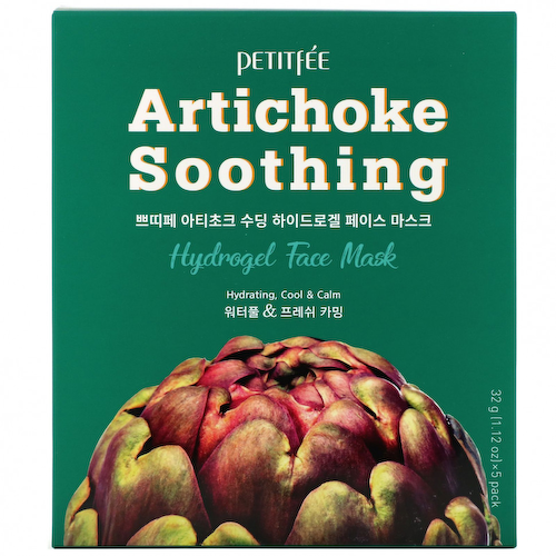 Petitfee, Artichoke Soothing, успокаивающая гидрогелевая маска для лица с артишоком, 5 шт., по 32 г (1,12 унции) #1