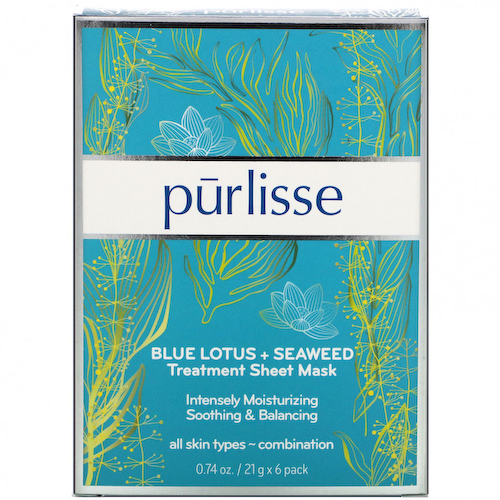 Purlisse, Blue Lotus + Seaweed, Treatment Sheet Mask, 6 Masks, 0.74 oz (21 g) Each #1
