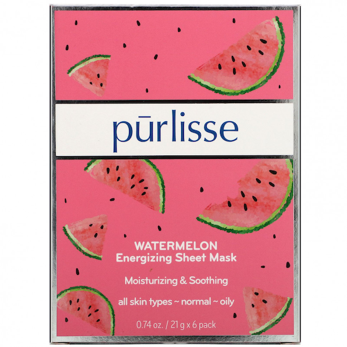 Purlisse, Watermelon, Energizing Sheet Mask, 6 Sheets, .074 oz (21 g) Each #1