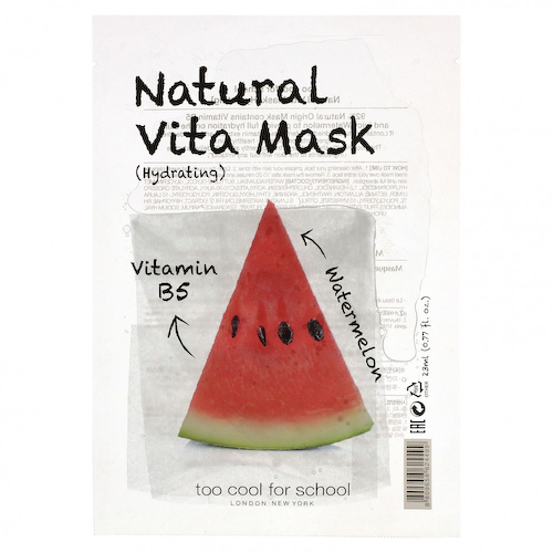 Too Cool for School, Маска Natural Vita Beauty (увлажняющая) с витамином B5 и арбузом, 1 лист, 0,77 жидких унций (23 мл) #1