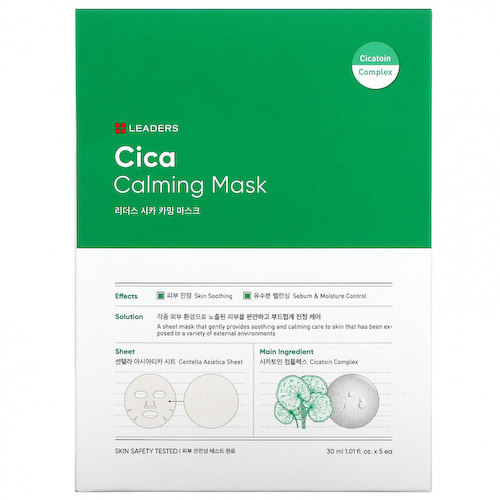 Leaders, Cica Calming Beauty Mask, 5 шт., 30 мл (1,01 жидк. Унции) #1