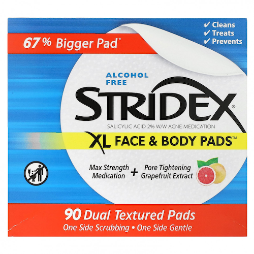 Stridex, XL, прокладки для лица и тела, без спирта, 90 прокладок с двойной текстурой #1