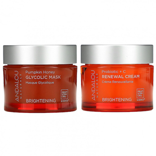 Andalou Naturals, Brightening Duo, гликолевая маска и восстанавливающий крем, 2 шт. В упаковке, 50 г (1,7 унции) #1
