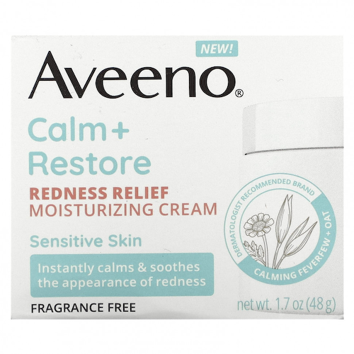 Aveeno, Calm + Restore, увлажняющий крем для снятия покраснений, для чувствительной кожи, без отдушек, 48 г (1,7 унции) #1