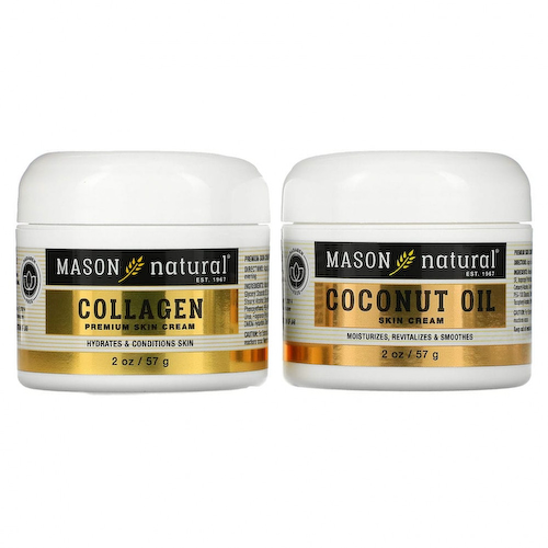 Mason Natural, Крем для кожи с кокосовым маслом + крем для кожи премиального качества с коллагеном, 2 шт. В упаковке, 57 г (2 унции) #1