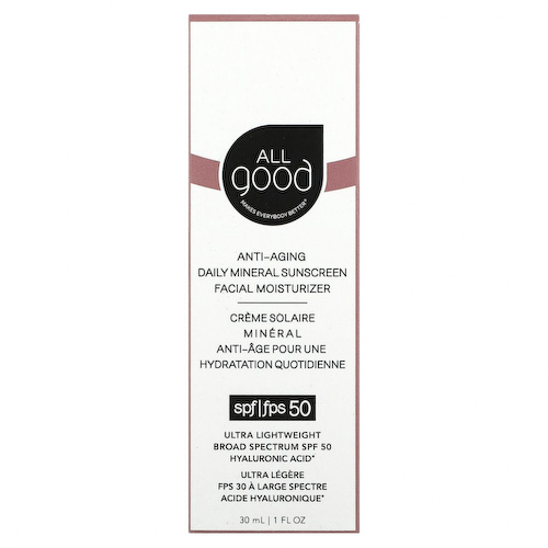 All Good Products, Anti-Aging, ежедневное минеральное солнцезащитное средство, увлажняющее средство для лица, SPF 50, 30 мл (1 жидк. Унция) #1