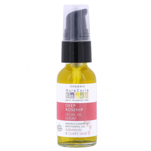 Aura Cacia, Органическая сыворотка для лица с эфирным маслом шиповника, герань и шалфей, 1 жидкая унция (30 мл) #1