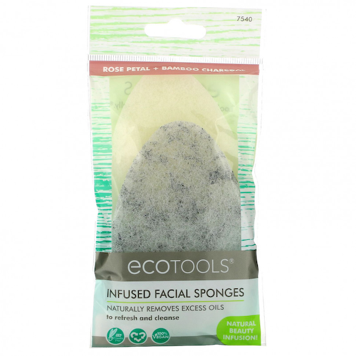 EcoTools, Губки для лица Infused, лепестки роз и бамбуковый уголь, 2 губки #1