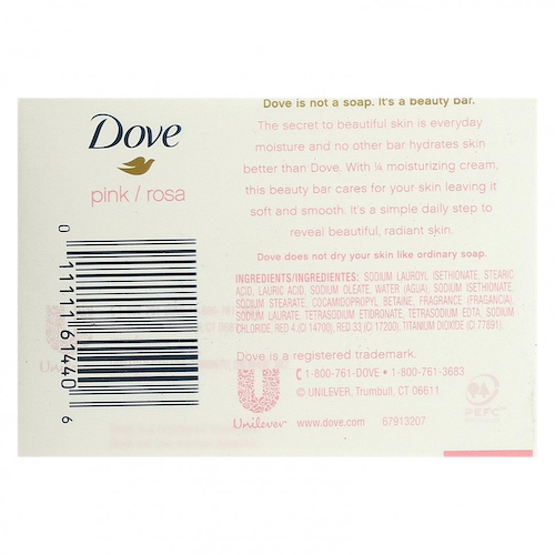 Dove, Мыло Beauty Bar с глубоким увлажнением, розовое, 4 насадки по 4 унции (113 г) каждая #1