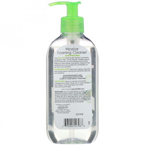 Garnier, SkinActive, мицеллярная очищающая пенка, «все в 1», легко смывающаяся, для комбинированной и жирной кожи, 200 мл #1