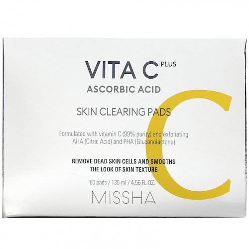Missha, Vita C Plus Ascorbic Acid, Салфетки для очищения кожи, 60 подушечек #1